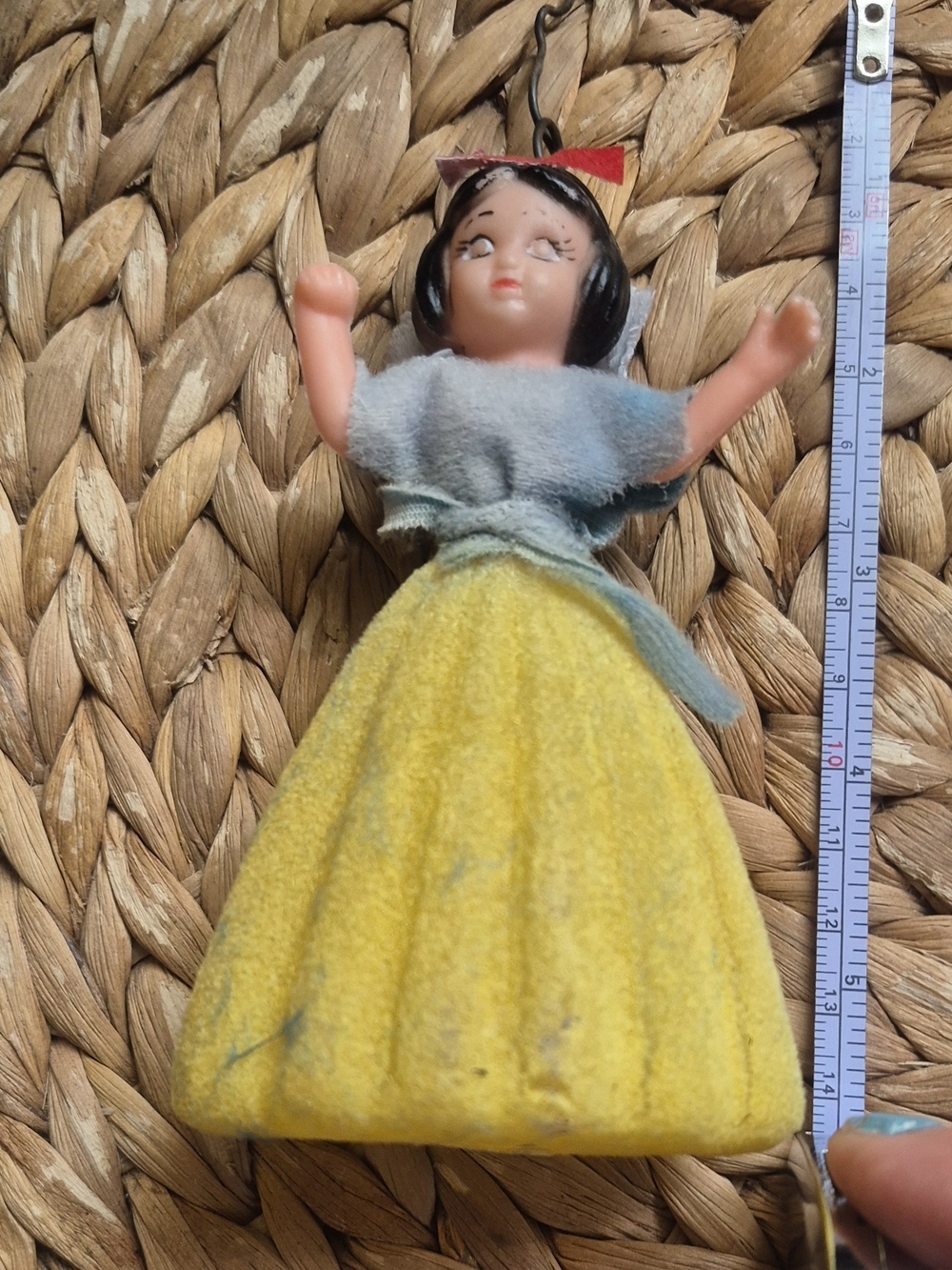Vintage Disney Productions Snow White Flocked Mini Doll Ornament Hong Kong 5.5"